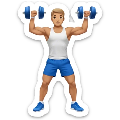 man with blue shorts doing side-lateral raise (T pose) with light dumbbells sticker