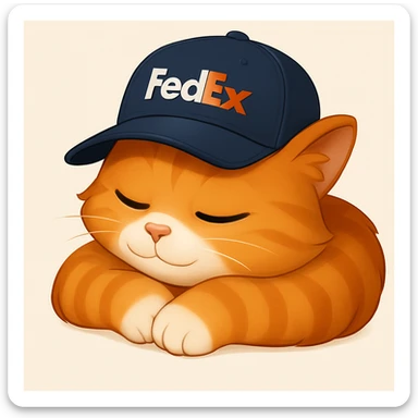 sleeping cat emoji with a FedEx uniform cap in a different pose sticker