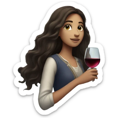 Long-haired Brunette Girl under starry moonlight with wineglass in hand sticker