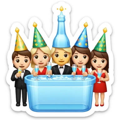 I want a set of pixel style emoji depicting a bottle of water, people having a party and a festival circuls cabinet sticker