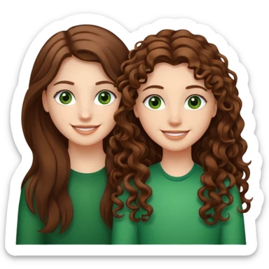 Two besties: 1: long straight brown hair, green eyes 2: long curly brown hair, brown eyes sticker