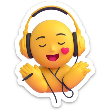emoji with headphones, eyes closed, musical notes sticker