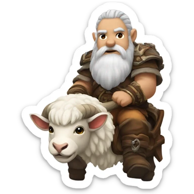 Warcraft dwarf with brown beard riding a white ram sticker