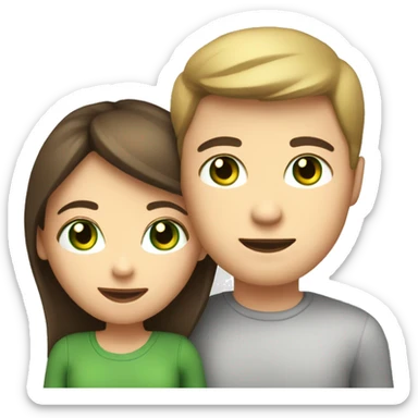 Couple. Brunette Caucasian girl with brown eyes. Dirty blonde Caucasian male with green eyes. Holding hands.  sticker