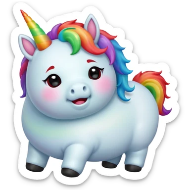 Small chubby unicorn coloured jade, black and red eyes, farting rainbow sticker
