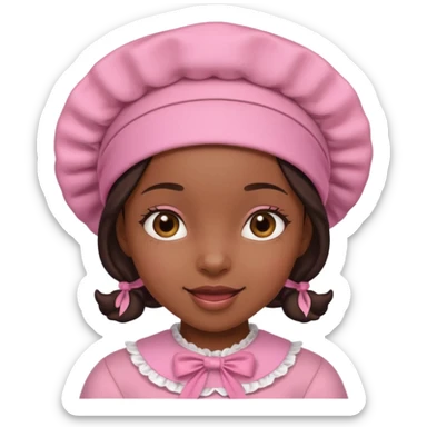black girl with a pink bonnet, cheerful expression sticker