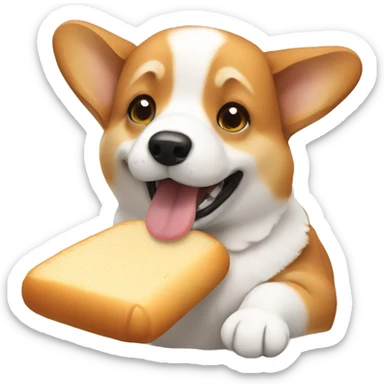 corgi dog eating bread sticker