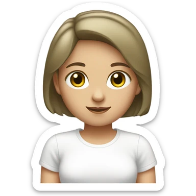 Girl with short bob brown hair with light green eyes in white T-shirt  sticker