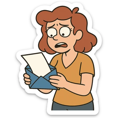 blue envelope with a white page sticking out, cartoon style sticker