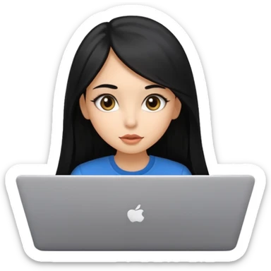 Cute adorable latina girl, straight long black hair, big eyes, plumpy big lips, working with laptop  sticker