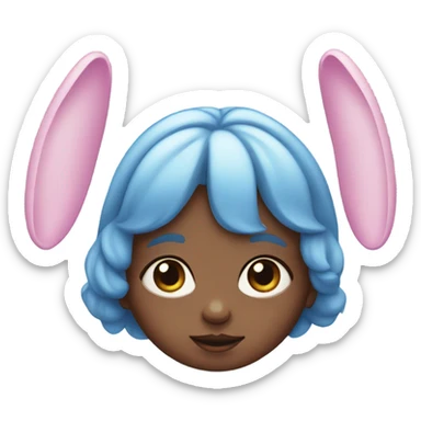 Baby with pink eyes and blue hair with a bunny ears  sticker