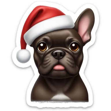 Dark brown Frenchie wearing a santa hat sticker