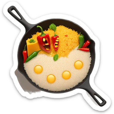 skillet with rice, peppers, and cheese sticker