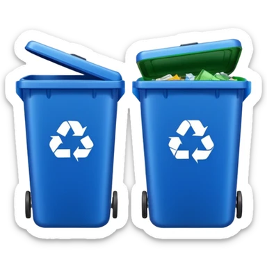 BLUE TRASH BIN NEXT TO GREEN RECYCLING BIN sticker