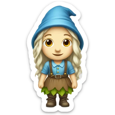 Cute garden girl gnome with long hair and full body sticker