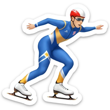 An icon showing a speed skater gliding on a professional oval ice track, captured in mid-motion with aerodynamic posture and sleek skates. The background features snowy mountains, flags, and a clear blue sky. Transparent background reflects the speed and elegance of the sport. sticker