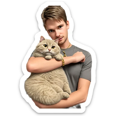 boy holding cat and necklace sticker