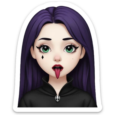 Goth girl with her eyes rolled up and towards her nose and her tongue sticking out doing uwu face sticker