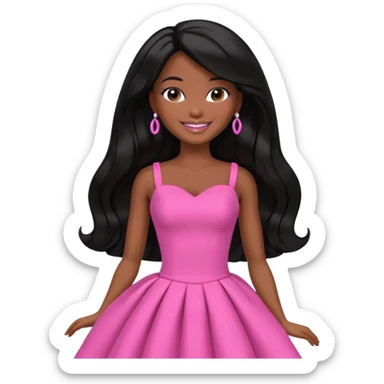 Darker skin Black barbie, long black  hair, pink dress sticker