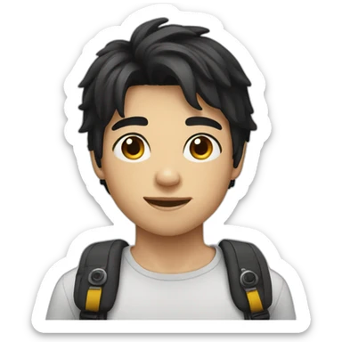 Young boy 17 years old with camera and black hair sticker