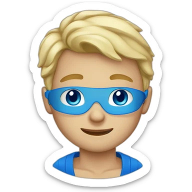 Blonde haired boy with blue eyes and blue tshirt sticker