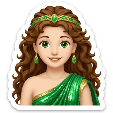 Terra, Goddess of Earth from Roman Deities with long brown wavy hair, green sequin toga  sticker