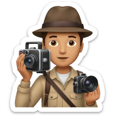 man hold  largefilm Camera ,on his shoulder sticker