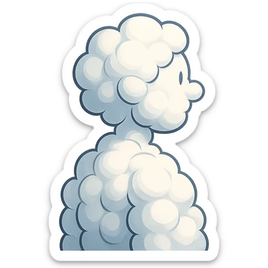 person fully made of voluminous cartoon clouds, shoulder view, looking straight sticker