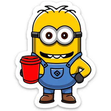 minion holding a red cup in its right hand sticker