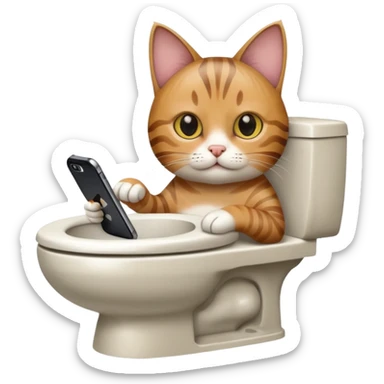 Cat on phone while pooping on toilet sticker