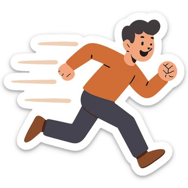 flat toon style person dashing with cartoon speed lines sticker