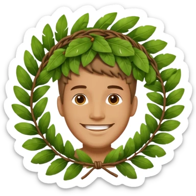 a man wearing a large leaf wreath sticker
