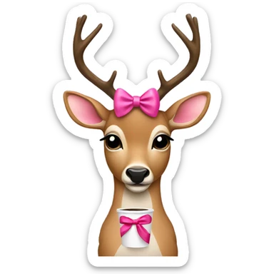 Deer with a pink bow and a coffe sticker