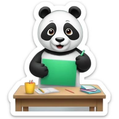a panda teaching in a classroom with a chalkboard sticker