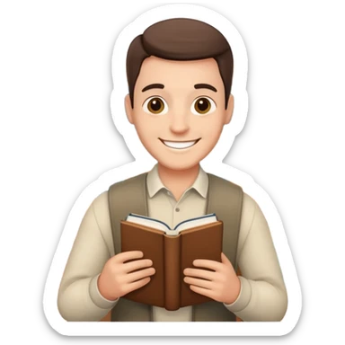smiling man with book indoors sticker
