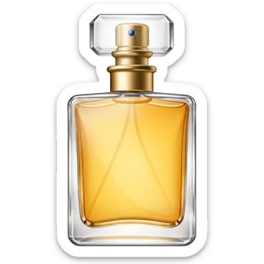 a rectangular glass bottle of perfume from which perfume is sprayed, without other additional objects sticker