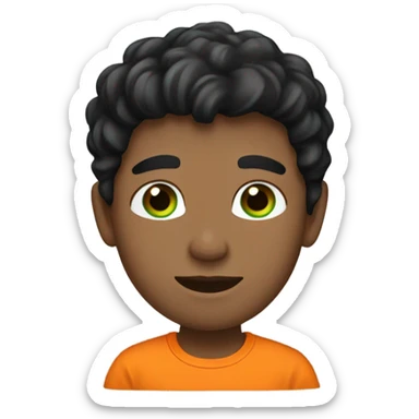 boy with black hair green eyes with an orange shrt. sticker