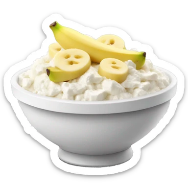 Cottage cheese in a bowl with banana slices as a topping sticker