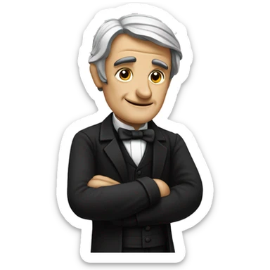 Ralph Waldo Emerson with thumbs up with a little frown and black clothes sticker