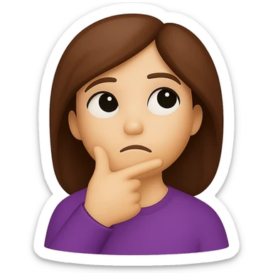 Create an image of a thinking face emoji looking up with hand on chin, styled as a woman, in the Apple emoji style. The background should be removed, isolating the subject. sticker