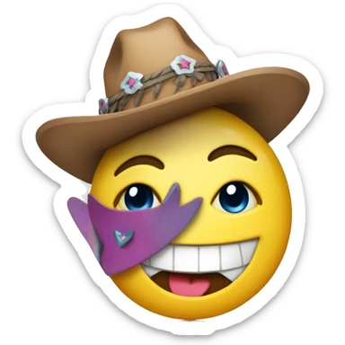 A smiley face dressed like a cowgirl going at a disco sticker