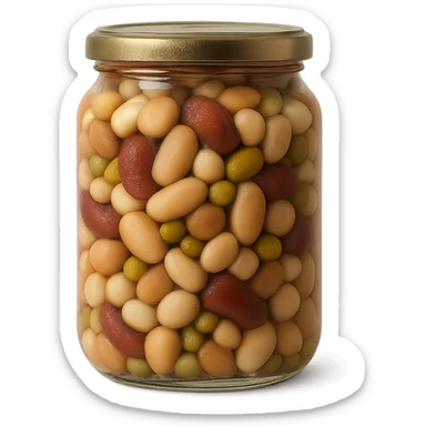 Realistic style jar of canned mixed legumes, natural details, no background. sticker