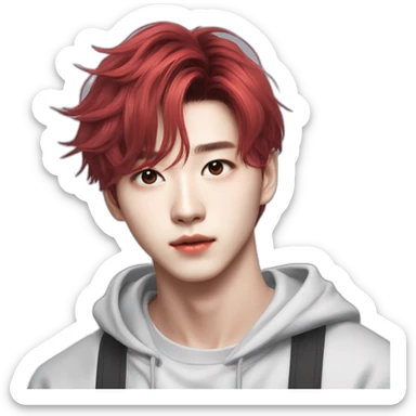 Stray Kids Hyunjin red medium-long hair  sticker