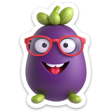 eggplant with nerdy glasses and goofy teeth sticker