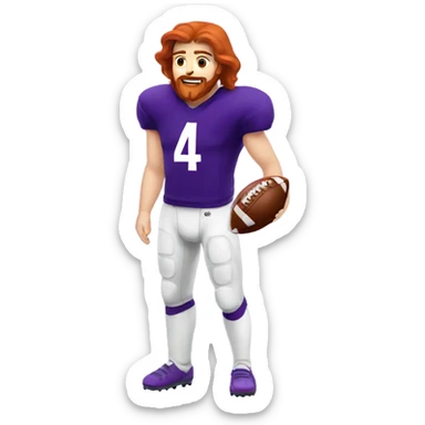 Redhead jesus playing American football wearing purple number 14 sticker
