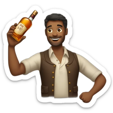 Man enthusiastically holding up a bottle of whiskey sticker