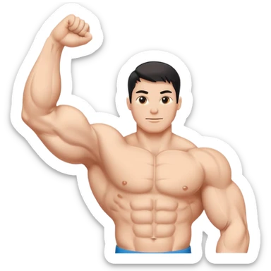 Flexing muscle arm with rising chart, bold minimal style, white background sticker