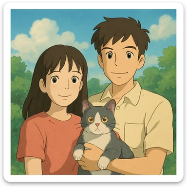 couple with pet posing for photo sticker