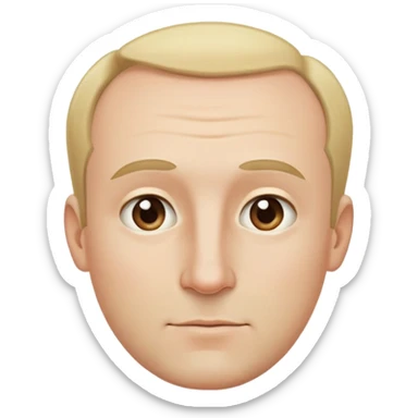 Đàn ông, mặt to, tóc vàng nhạt, tóc hói, cằm dài, mặt đầy đặn, trán cao, mũi to sticker