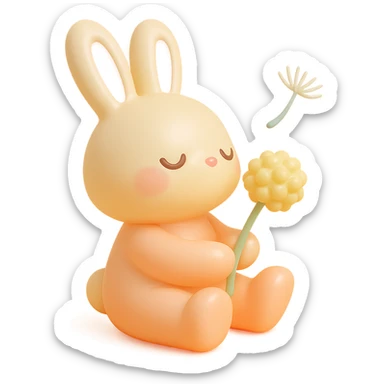 bunny holding a dandelion in the breeze, gentle spring vibe, soft pastel colors, vinyl figure style sticker